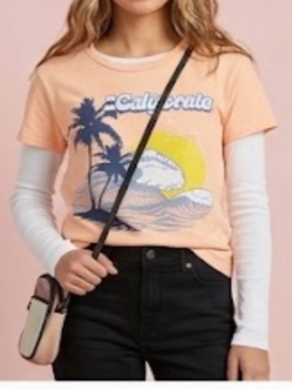 Junior M Oversize Crop California Peach Surf Tee M
